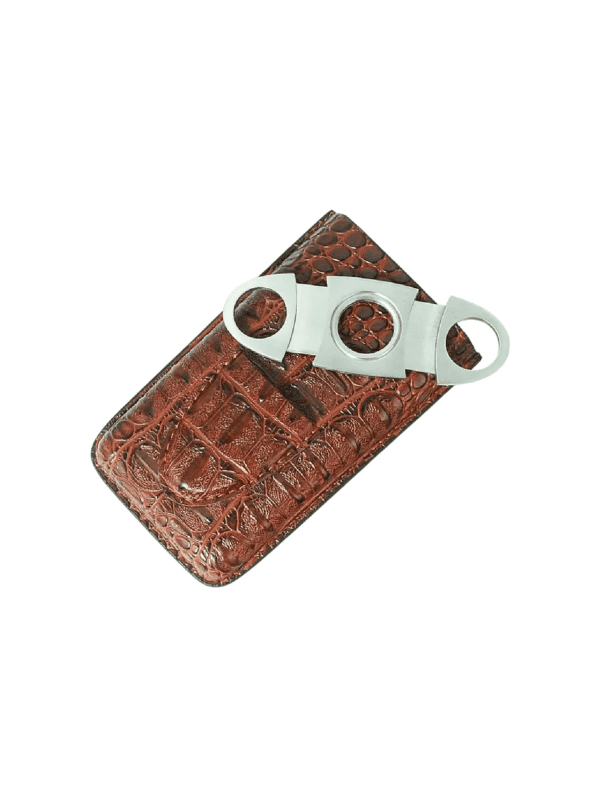 Travel Cigar Case with cutter Brown Crocodile PU Leather crop 1 914x1214 1