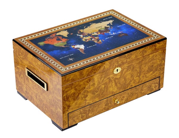 World Map Golden Oak and Spanish Cedar Humidor 2